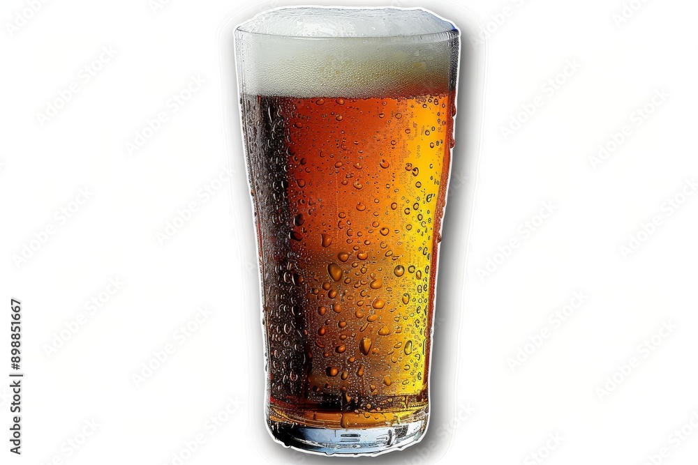 Poster realistic pint of beer with condensation against a white background emphasizing the refreshing and c