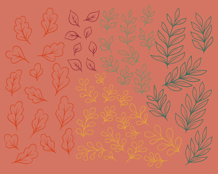 Fall Leaves Doodle Assortment Vector Doodle Set