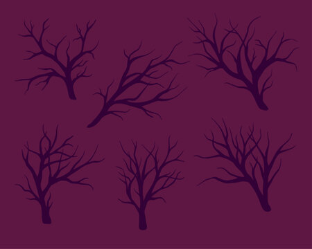 Spooky Tree Branches Halloween Silhouettes Decor Vector Set