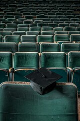 Obraz premium Graduation cap on a seat in an empty auditorium Concept education achievement digital art