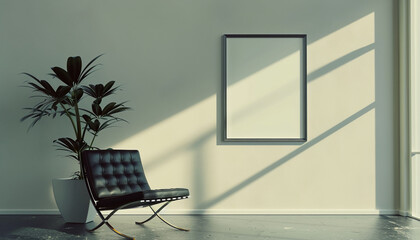 Wall with empty vertical frame mock up