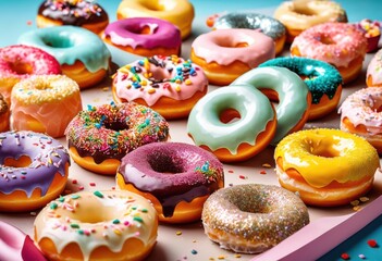 artfully arranged glazed donuts multi tiered stand showcasing colorful icing decorative toppings delightful display, dessert, pastry, arrangement, treat, food