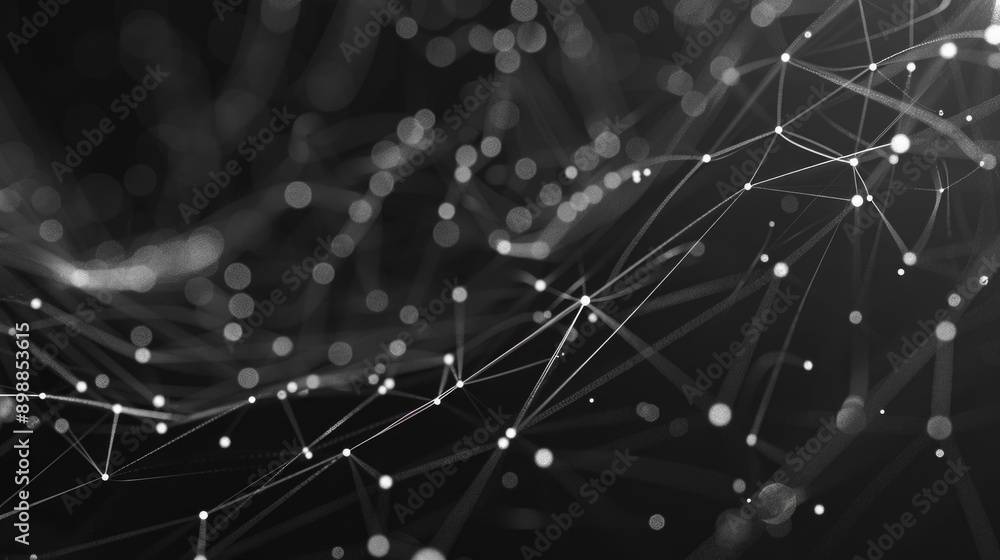 Aufkleber a black and white image of a web of lines and dots. the image is abstract and has a futuristic feel 