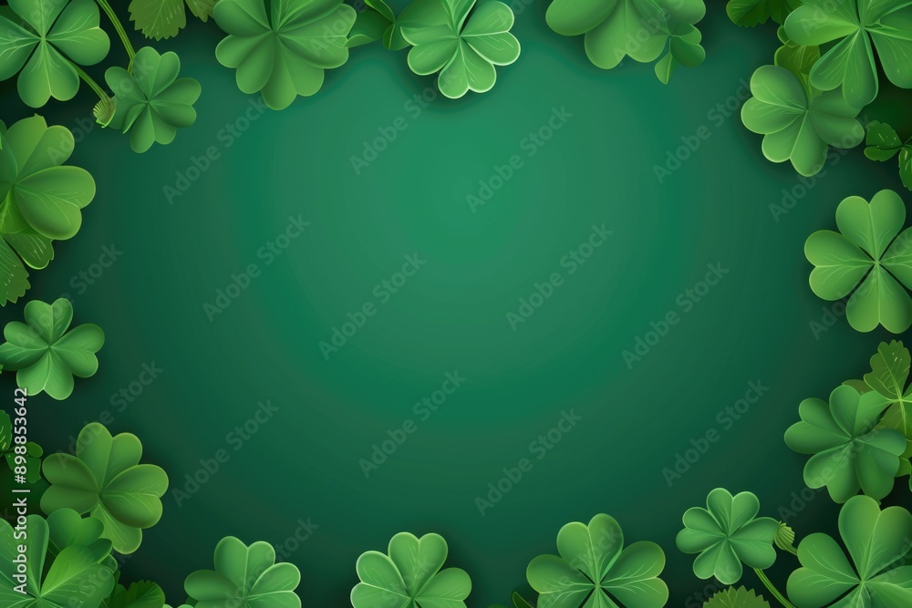 Poster a green background with four green clovers in a row. the clovers are arranged in a way that they loo