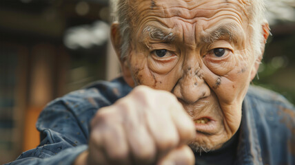 怒りを露わにする老人