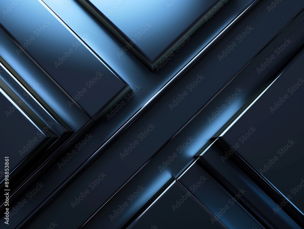 Poster a black and white image of a metal frame with a blue background. the frame is made up of many small 