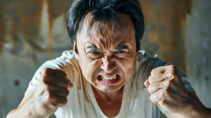 激怒する中年の男性