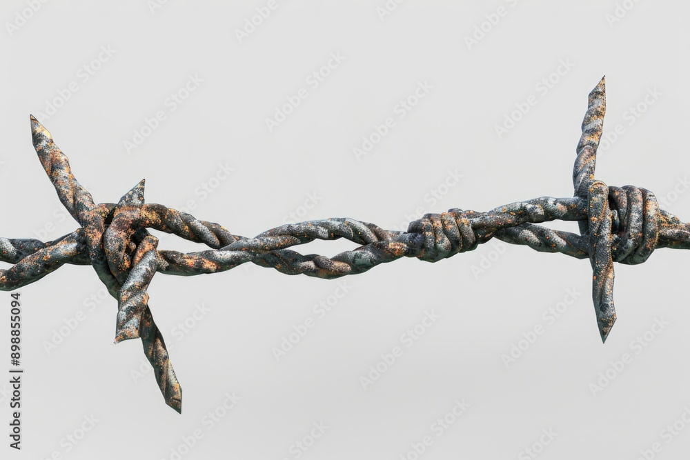 Aufkleber a rusty barbed wire with a few sharp points. the wire is twisted and bent, and it is old and worn. s