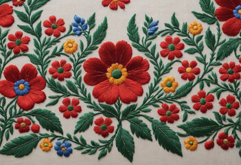  A close-up of intricate Hungarian embroidery. 