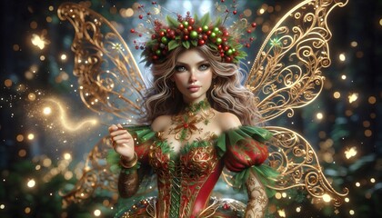 Fototapeta premium Magical Christmas Fairies: Stunning Artwork for Festive Murals and Decorations