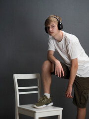 Studio portrait of Caucasian blue-eyed blond teenager
