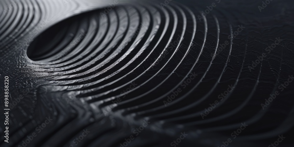 Poster a black and white image of a wave with a hole in the middle. the image has a futuristic and abstract