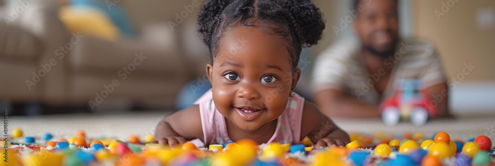 Canvas Prints An adorable baby girl is crawling towards the camera. AI.