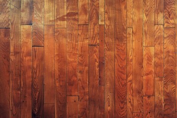 A wooden floor with a grainy texture. The wood is brown and has a natural look. The floor is made up of many small pieces of wood that are arranged in a pattern. The floor is smooth and has a warm