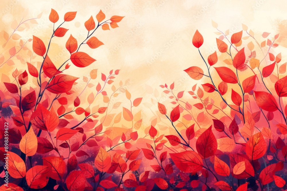 Poster abstract depiction of autumn leaves in vibrant reds and oranges capturing the essence of fall in a c