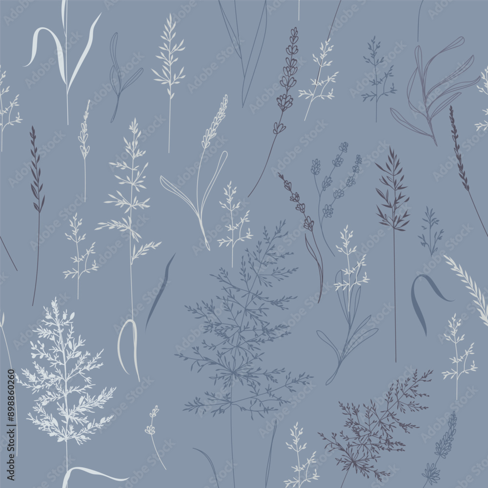 Poster cute rustic seamless. pattern with simple plants