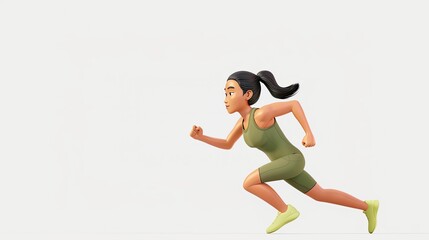 Determined Asian Female Track Athlete Sprinting 