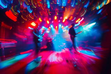 Dynamic live music performance with vibrant lighting effects at a local venue in evening hours. Generative AI