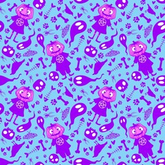 Halloween pumpkins seamless monsters pattern for wrapping paper and fabric