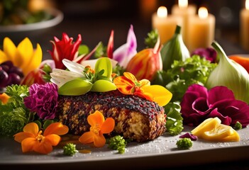 vibrant culinary displays featuring colorful fresh decorative presentation festive occasions celebrations, appetizers, beverages, buffet, catering, creativity
