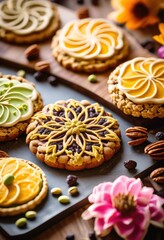 Fototapeta premium elegant cookie display featuring assortment flavors decorative elements stunning visual presentation, cookies, treat, treats, dessert, desserts