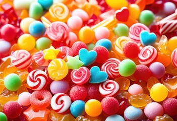 Fototapeta premium colorful whimsical arrangement assorted candies playful display vibrant colors creative shapes, candy, sweets, treats, confectionery, design, fun, desserts