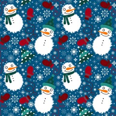 Winter seamless snowman pattern for fabrics and textiles and packaging