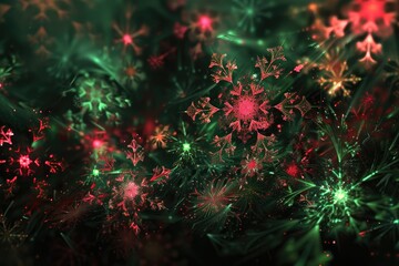 Abstract Christmas background with red and green fractal snowflakes