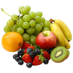 [Transparent Background PNG]Fresh Fruit Arrangement with Green Grapes, Apples, Bananas, Oranges,...