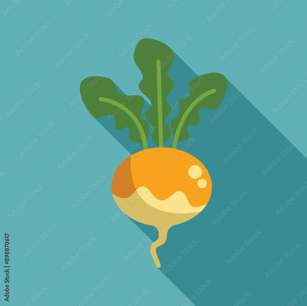 Aufkleber simple icon of a turnip with leaves growing in a flat design style with long shadow on blue backgrou