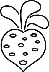 Simple beetroot with leaves growing in heart shape, line icon design