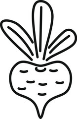 Simple black and white illustration of a beetroot, ideal for promoting healthy eating and veganism