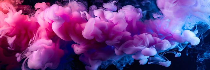 Fototapeta premium Abstract pink and purple smoke on a black background, a colorful cloud of ink in liquid in the style of water