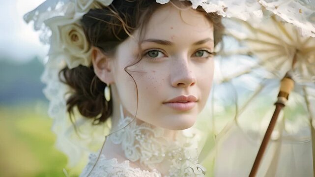 A vintage lace parasol passed down through generations now adding a touch of elegance to a modern outfit.