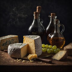 Naklejka premium Cheese and nut selection with heirloom tomatoes a luxurious and tasty option