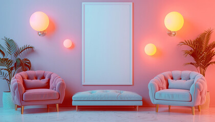 colorful living room with electric light empty frame