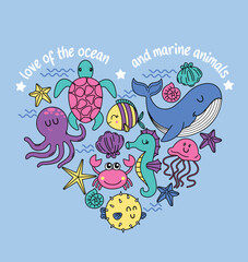 illustration of marine animals FORMING A HEART