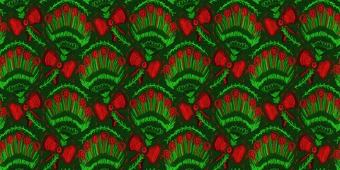 Modern christmas foliage fir branch border in traditional red green colors for festive home decor. Scandi bright yuletide holiday background in repeatable banner edge