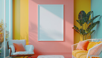 colorful living room with empty frame