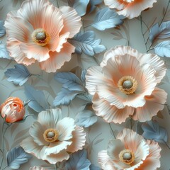 3D seamless pattern of light flowers, 3d render style tileble pattern