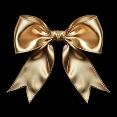 Gold gift bow isolated on a black background elegant and luxurious design shiny metallic finish festive decoration sophisticated and stylish visual contrast vibrant and eye-catching detail