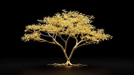 Fototapeta premium Golden tree isolated on black background elegant and striking design shimmering metallic finish bold and sophisticated visual contrast luxurious and artistic portrayal enchanting and refined image