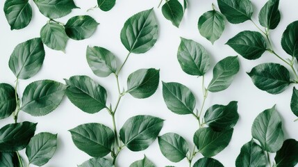 Green leaves on a white backdrop