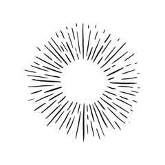 Fototapeta premium Linear drawing of rays of the sun in vintage style. Symbol of the sunburst. Vector illustration in retro style. Sunburst on white background. Retro rays in retro vintage hand drawn style. 