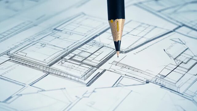A pencil drawing an architectural plan.