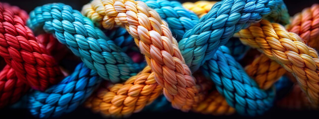 Team rope diverse strength connect partnership together teamwork unity communicate support. Strong diverse network rope team concept integrate braid color background cooperation empower power.