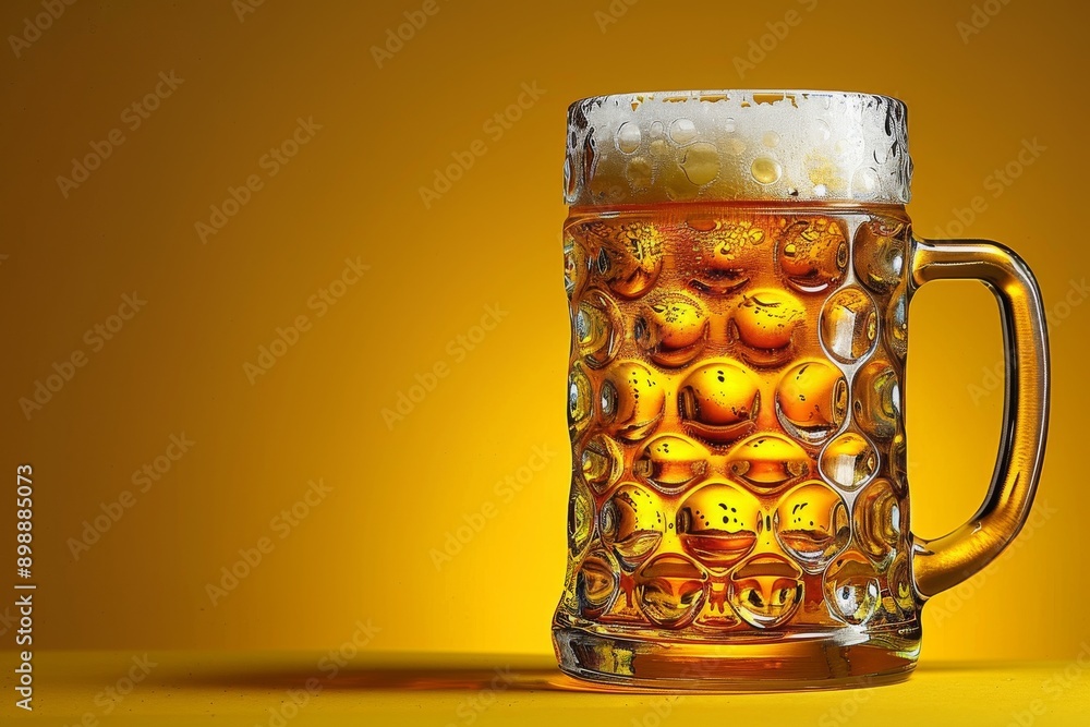 Aufkleber frosty beer mug on a vibrant yellow background capturing the essence of refreshment relaxation and e