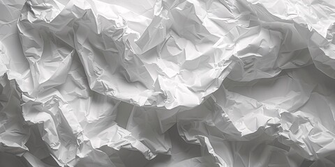 Obraz premium Close-up of crumpled white paper showcasing texture and depth, ideal for creative backgrounds, stationery, or artistic projects.