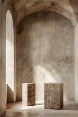 Minimalist Concrete Room with Two Stone Platforms