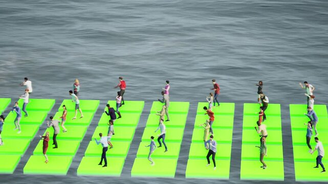 people party water block pier grid sea